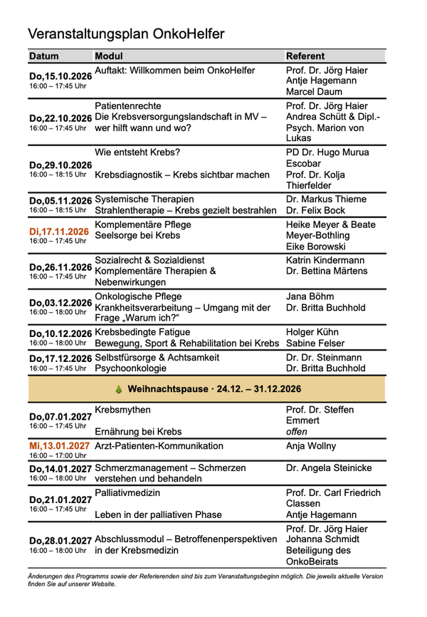 Veranstaltungsplan OnkoHelfer